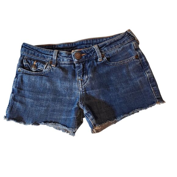True Religion Girls Blue Jean Denim Cut Off Dolly Shorts Size 10 Distressed - Picture 1 of 10